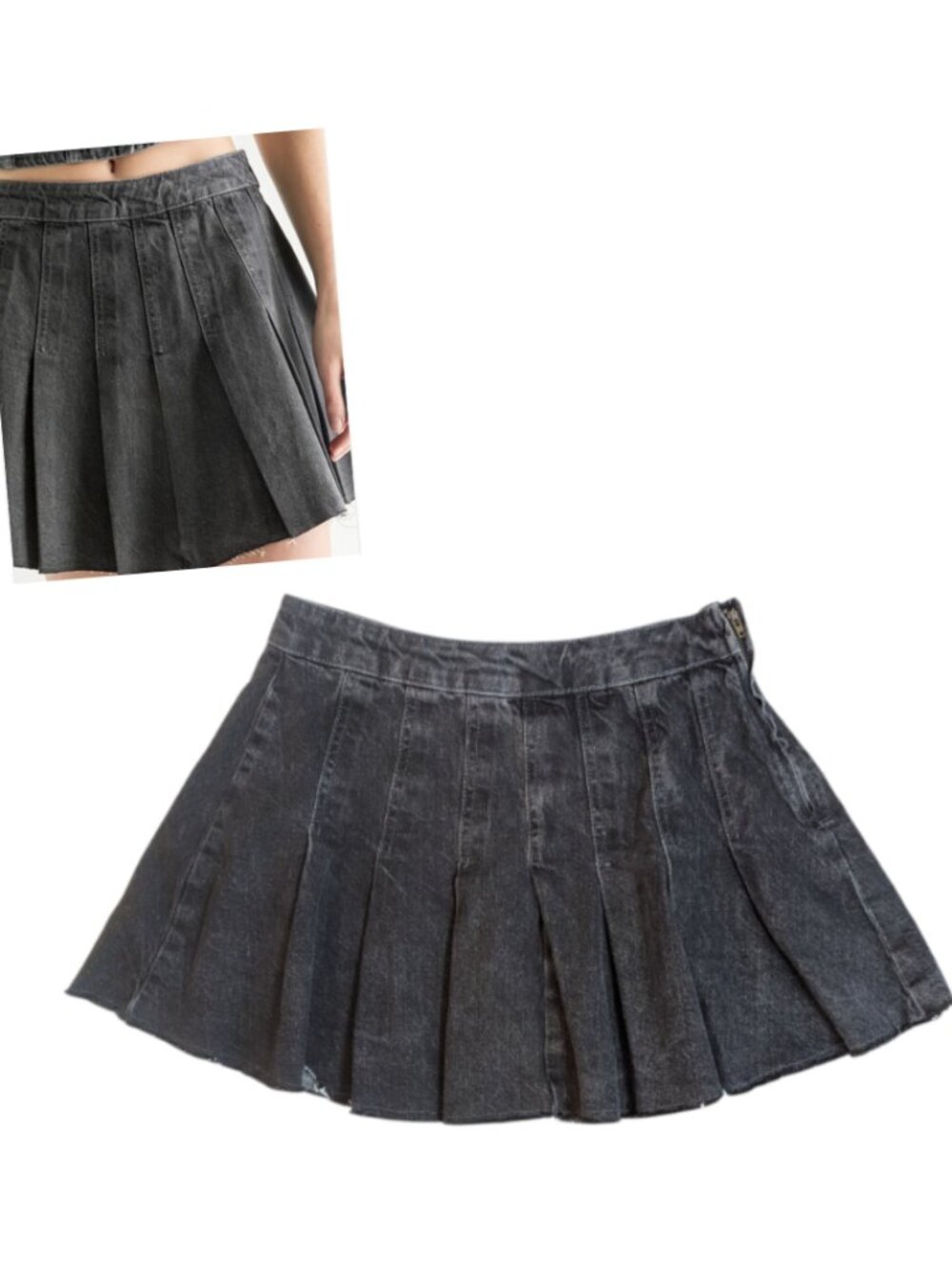 Harper Heritage Black Denim Pleated Skirt XS